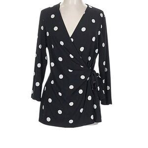 Anne Klein Long Sleeve Polka Dot Slimming Wrap Top Holiday Party